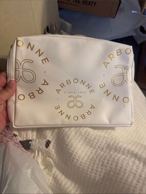 Arbonne White & Gold Makeup Travel Pouch